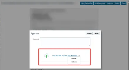 This pop-up screen appears for the Receiver to either drag or load any attachments to submit.