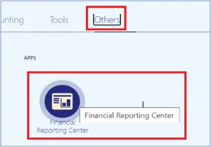 NCFS application interface with the 'Others' tab selected, highlighting the 'Financial Reporting Center' app icon.