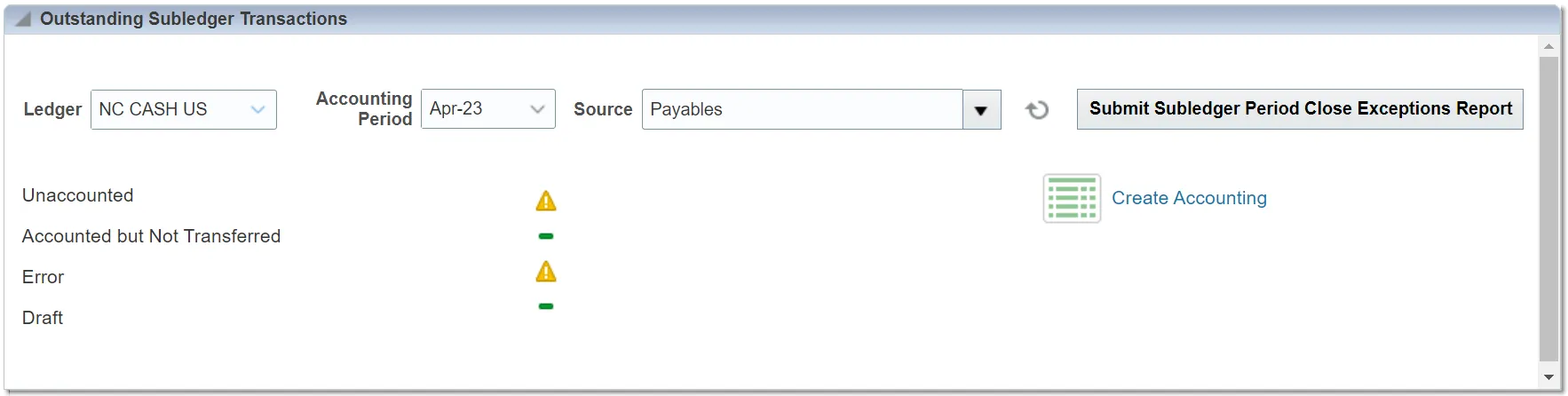 Outstanding Subledger Transactions