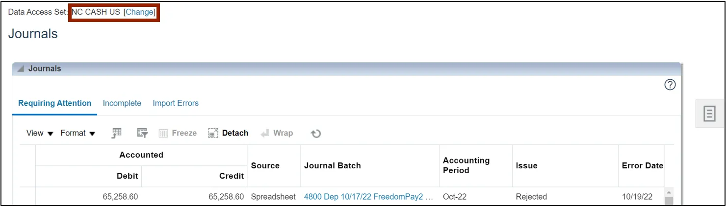 Data Access Set on Journals page