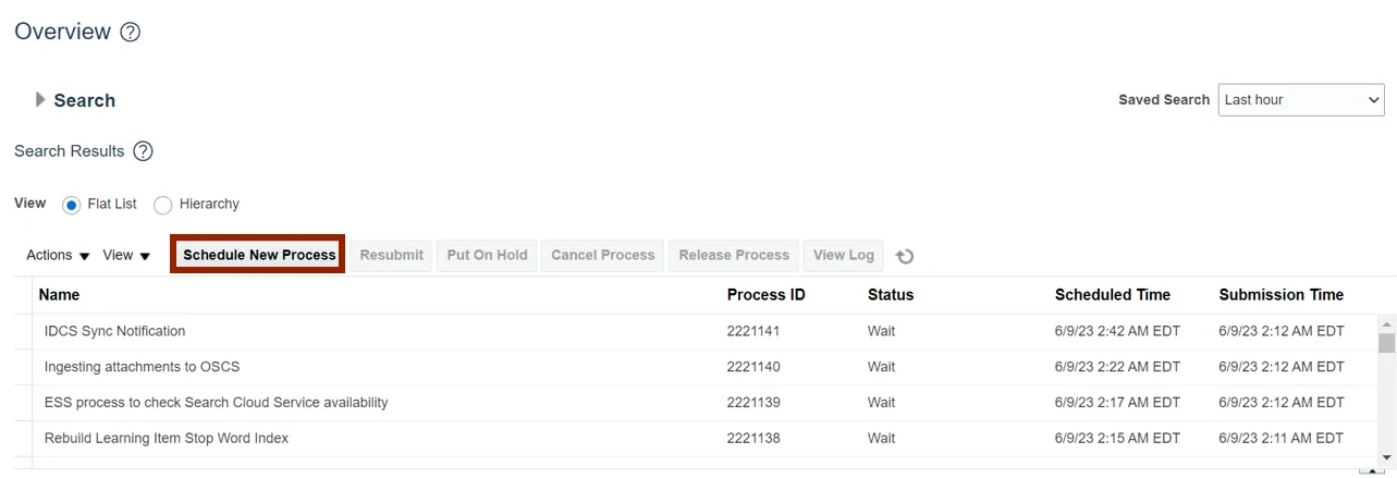 Schedule New Process button on Overview page