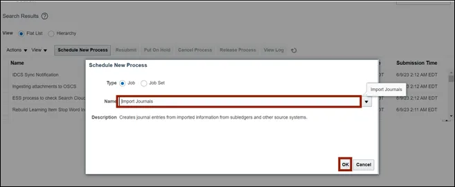Schedule New Process pop-up