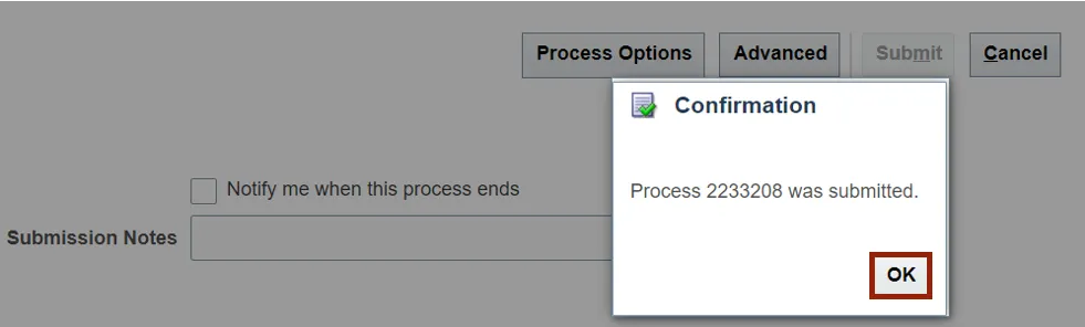 Confirmation pop-up