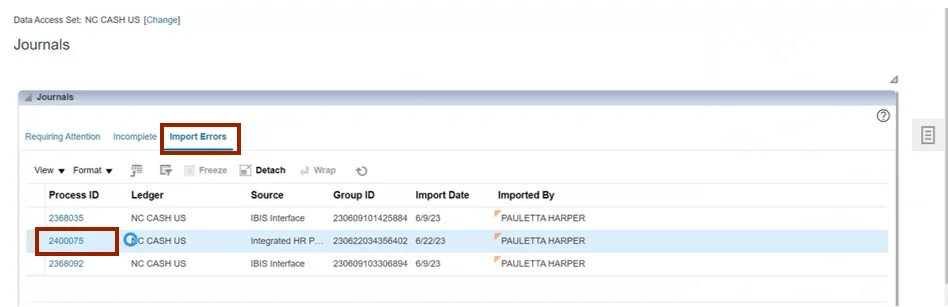 Method 1 to Import/Correct errors