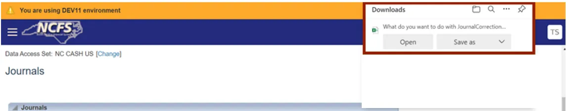 Open button to download Excel file
