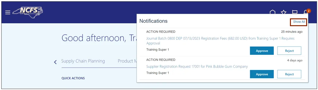 Notification pop-up