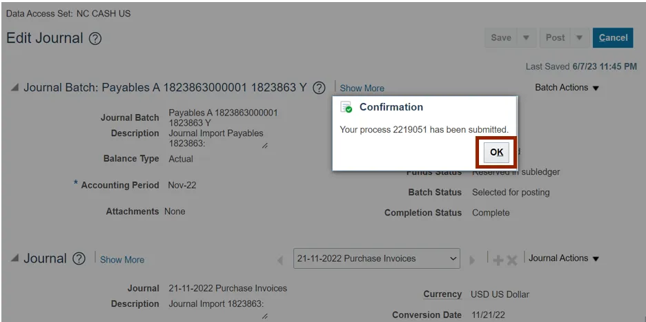 Confirmation pop-up