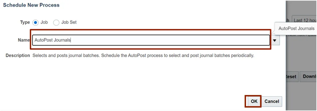 Schedule New Process pop-up