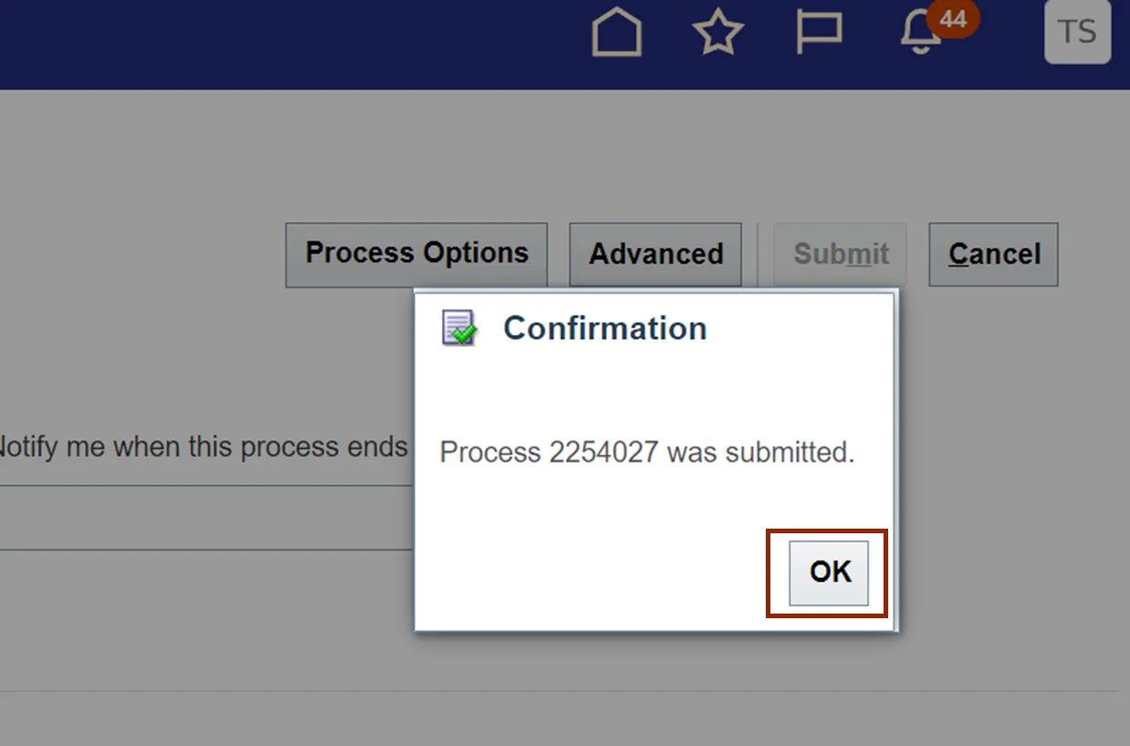Confirmation pop-up