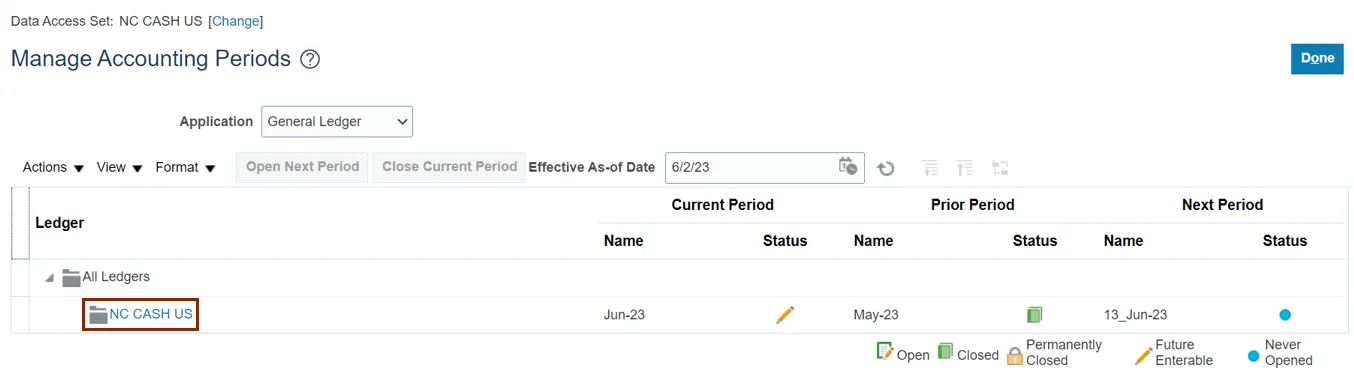 Manage Accounting Periods page