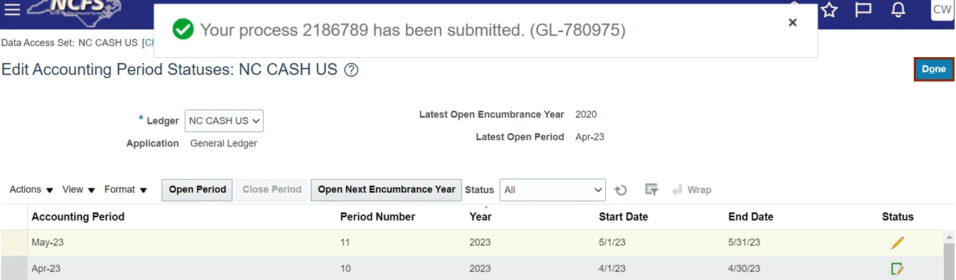 Redirected to the Manage Accounting Periods page